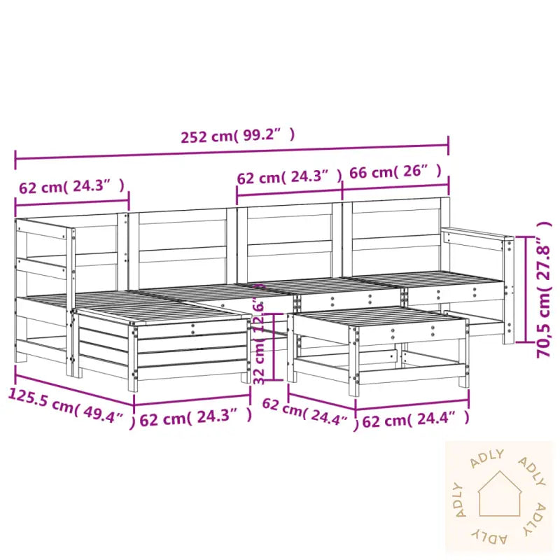 Hagesofasett 6 Deler Heltre Furu