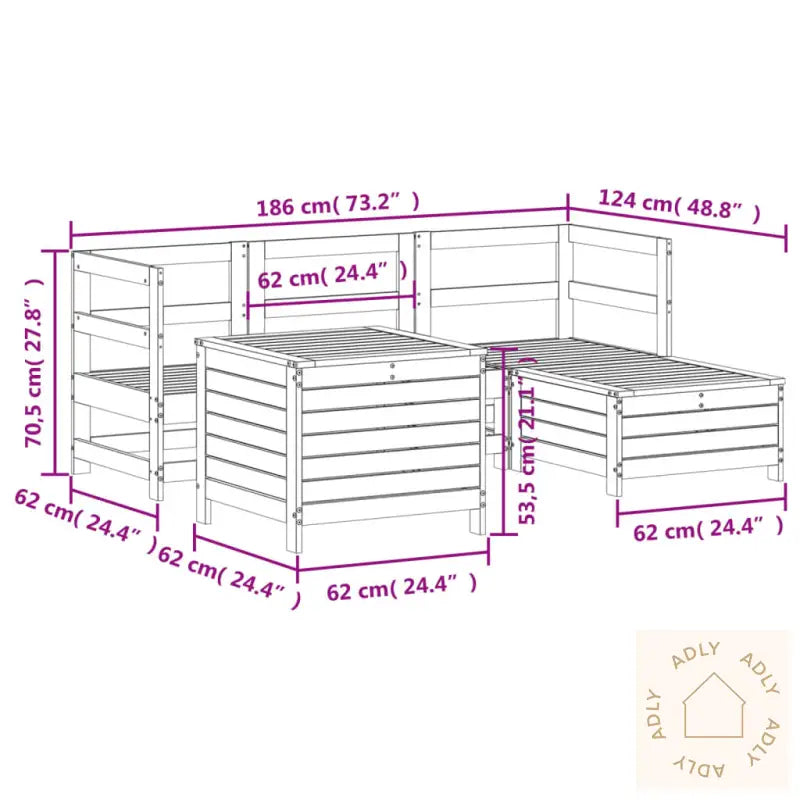 Hagesofasett 5 Deler Heltre Furu