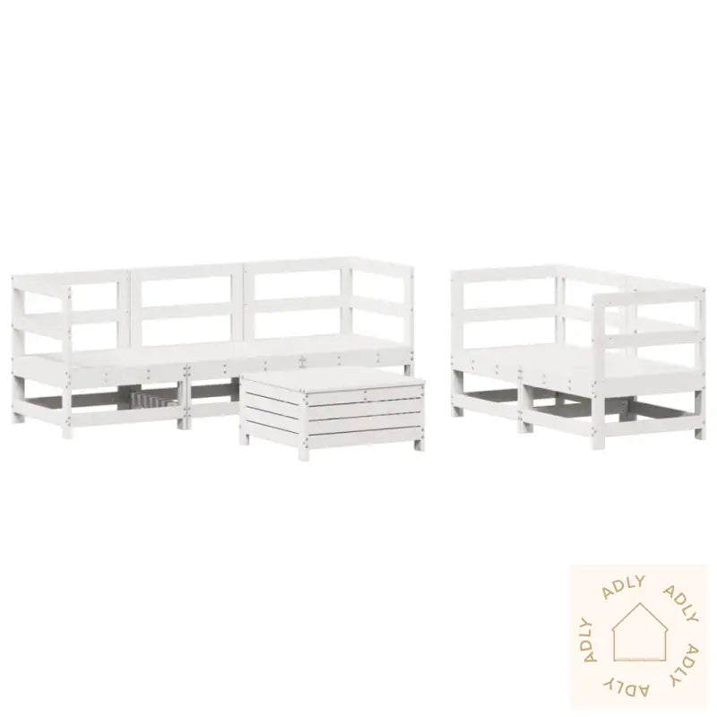 Hagesofasett 6 Deler Hvit Heltre Furu