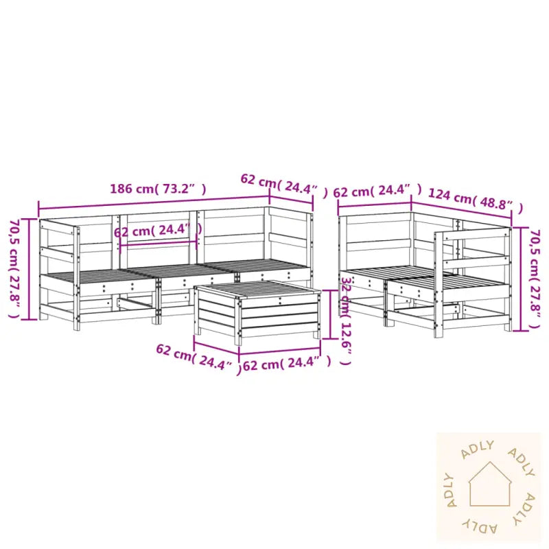 Hagesofasett 6 Deler Hvit Heltre Furu