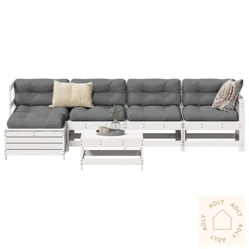 Hagesofasett 6 Deler Hvit Heltre Furu