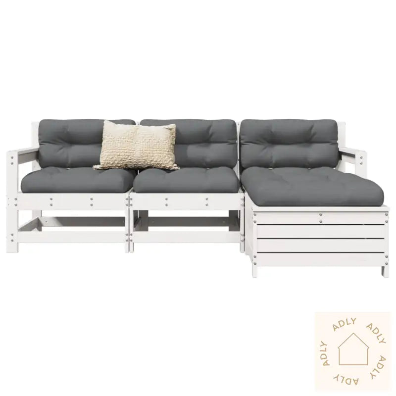Hagesofasett 4 Deler Hvit Heltre Furu
