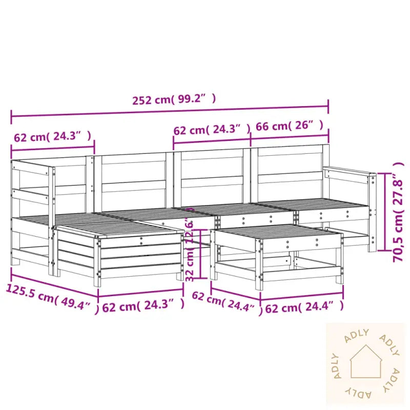 Hagesofasett 6 Deler Hvit Heltre Furu