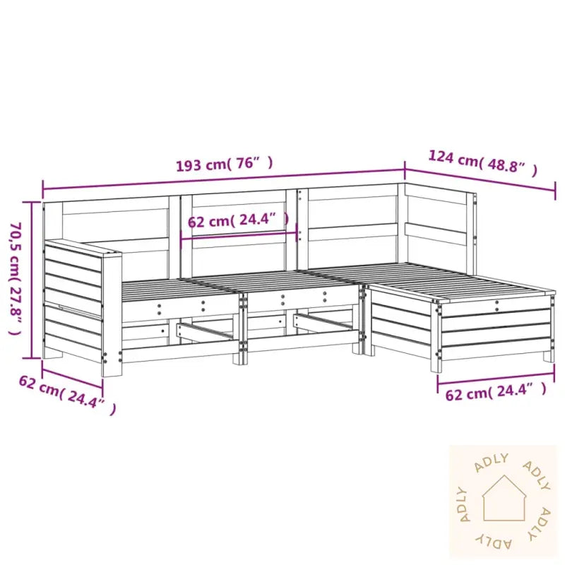 Hagesofasett 4 Deler Hvit Heltre Furu