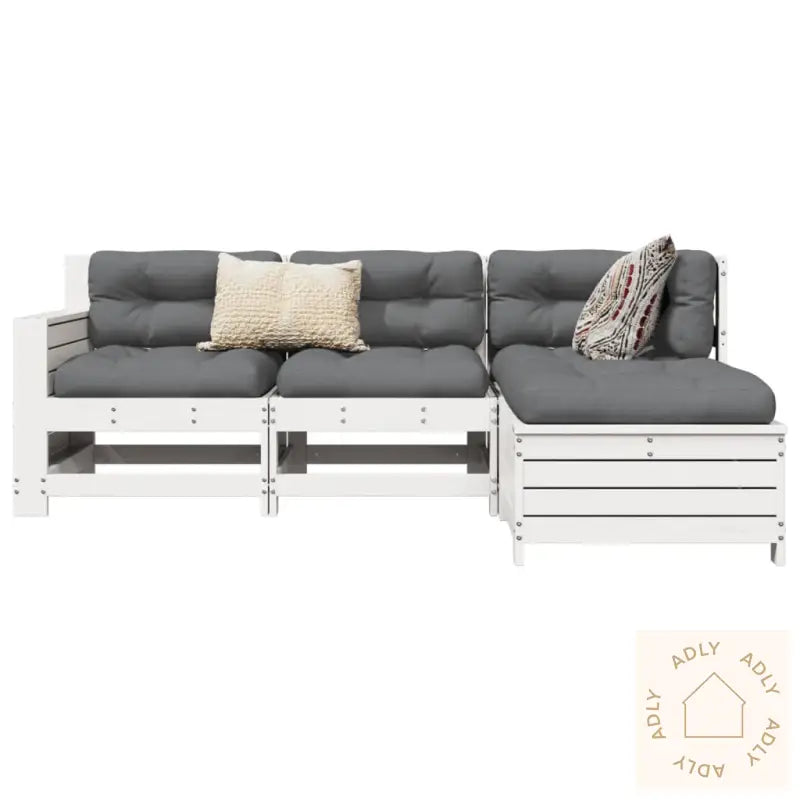 Hagesofasett 4 Deler Hvit Heltre Furu