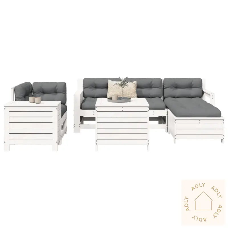 Hagesofasett 7 Deler Hvit Heltre Furu