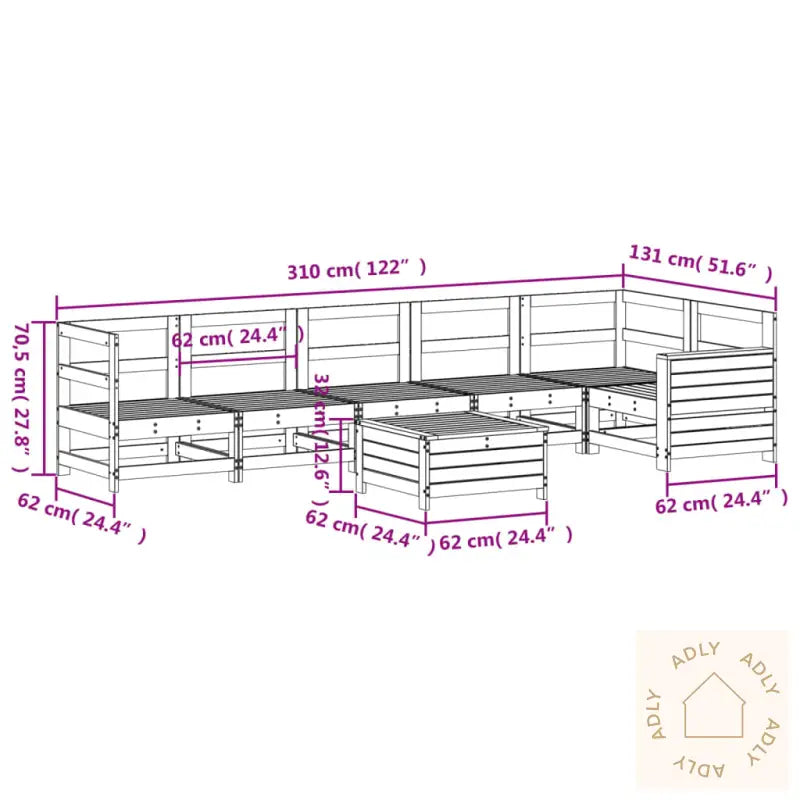 Hagesofasett 7 Deler Heltre Furu