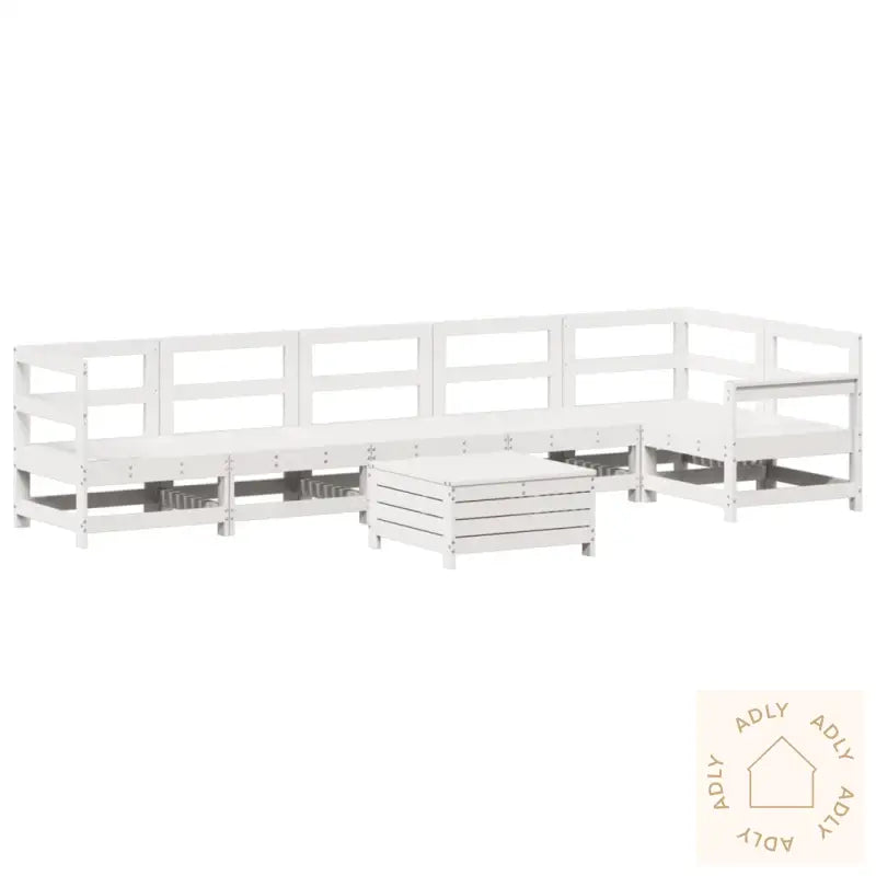 Hagesofasett 7 Deler Hvit Heltre Furu