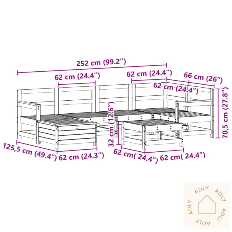 Hagesofasett 7 Deler Hvit Heltre Furu
