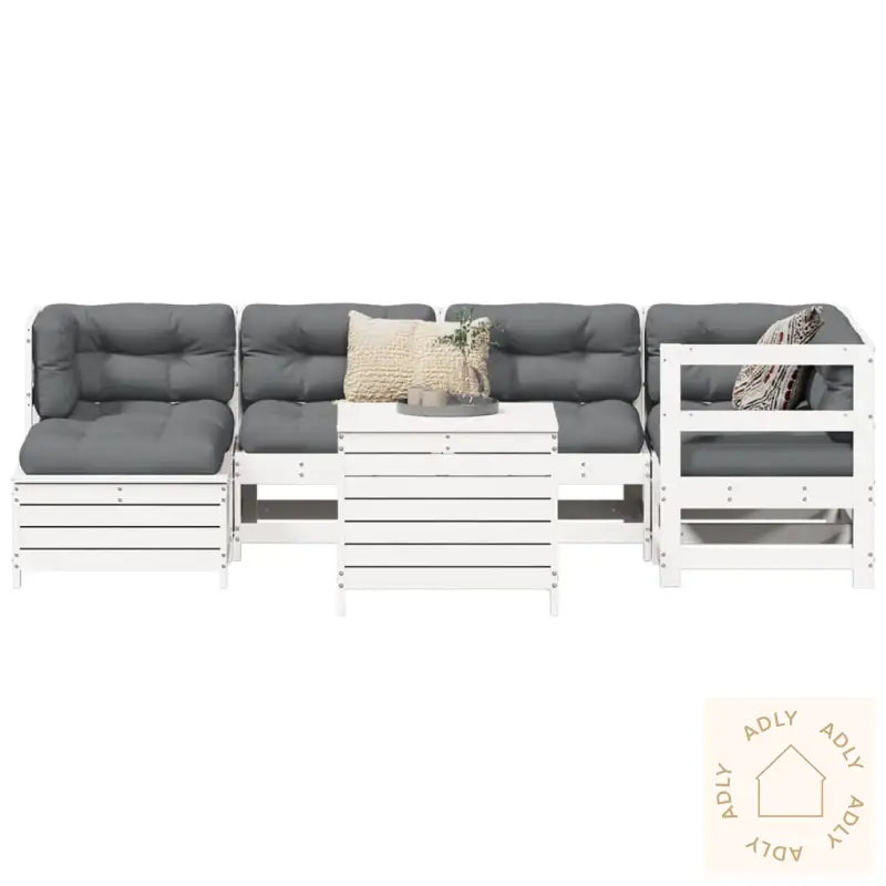 Hagesofasett 7 Deler Hvit Heltre Furu