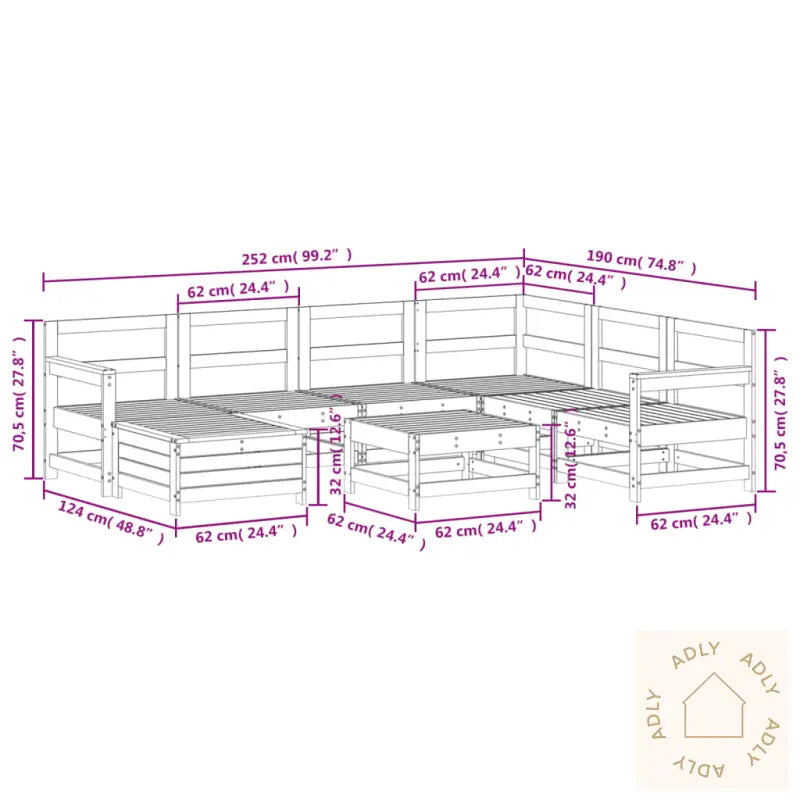 Hagesofasett 8 Deler Hvit Heltre Furu