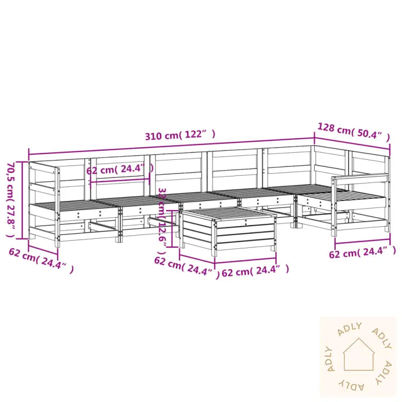 Hagesofasett 7 Deler Hvit Heltre Furu