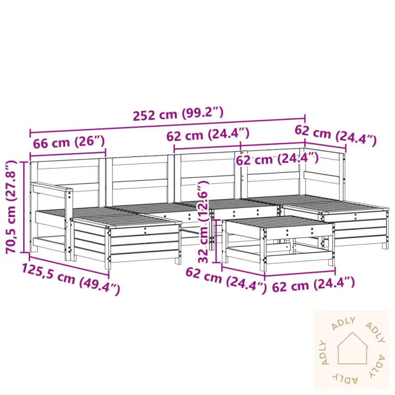 Hagesofasett 7 Deler Hvit Heltre Furu