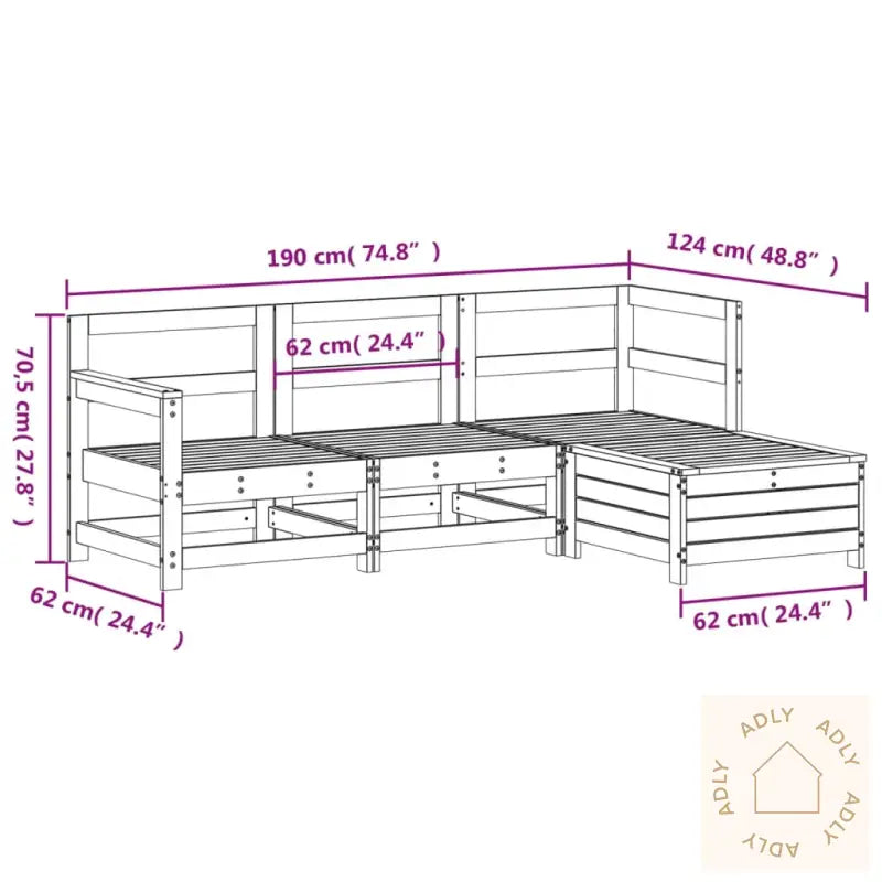Hagesofasett 4 Deler Hvit Heltre Furu