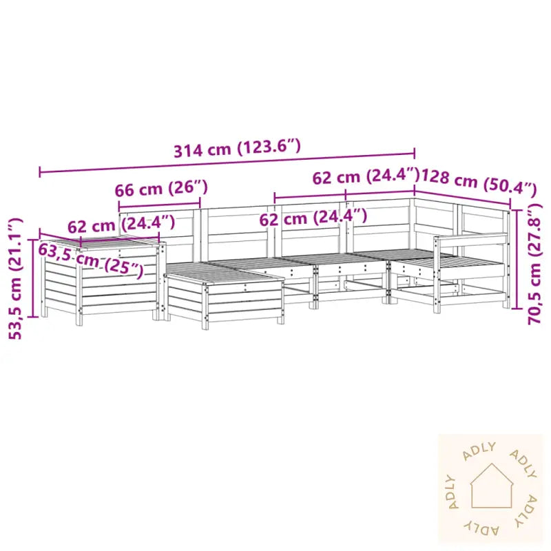 Hagesofasett 7 Deler Hvit Heltre Furu