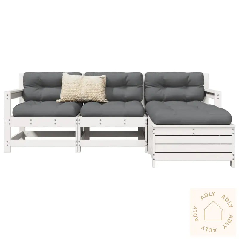 Hagesofasett 4 Deler Hvit Heltre Furu
