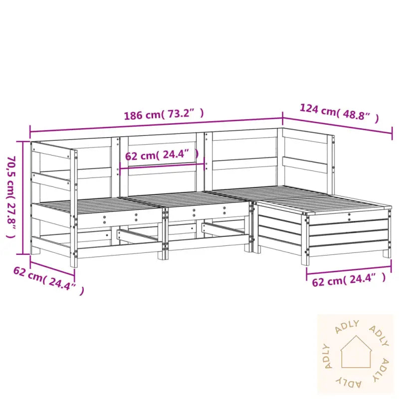 Hagesofasett 4 Deler Hvit Heltre Furu