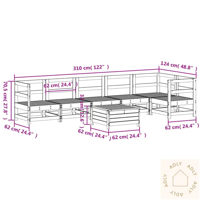 Hagesofasett 7 Deler Heltre Furu