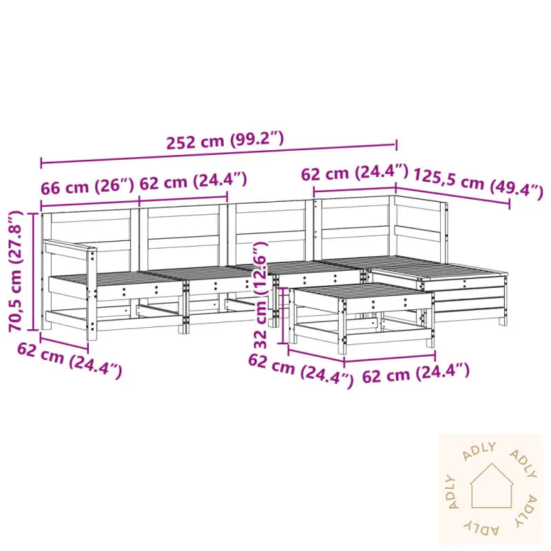 Hagesofasett 6 Deler Hvit Heltre Furu
