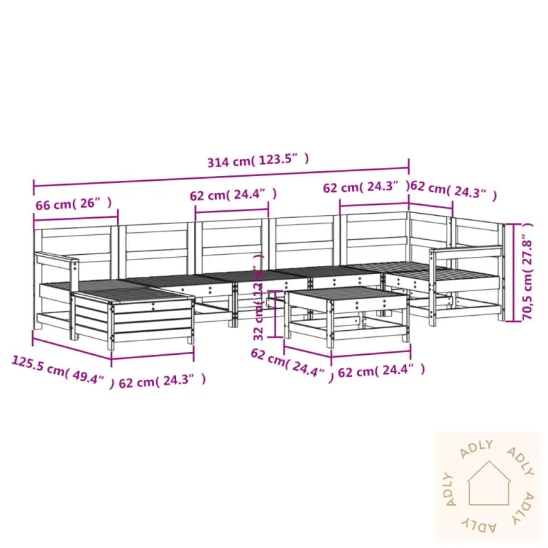 Hagesofasett 8 Deler Hvit Heltre Furu