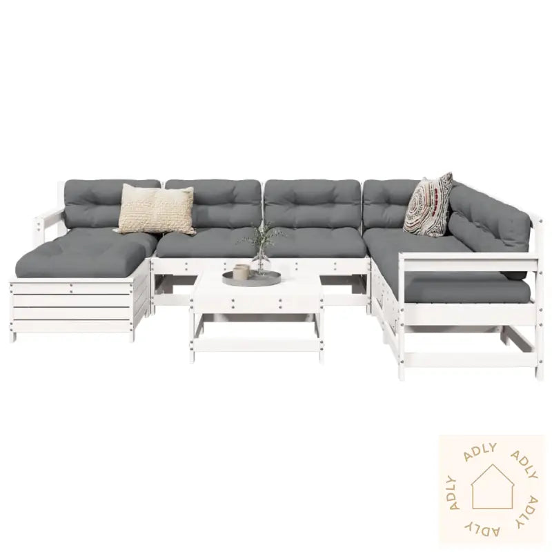 Hagesofasett 8 Deler Hvit Heltre Furu