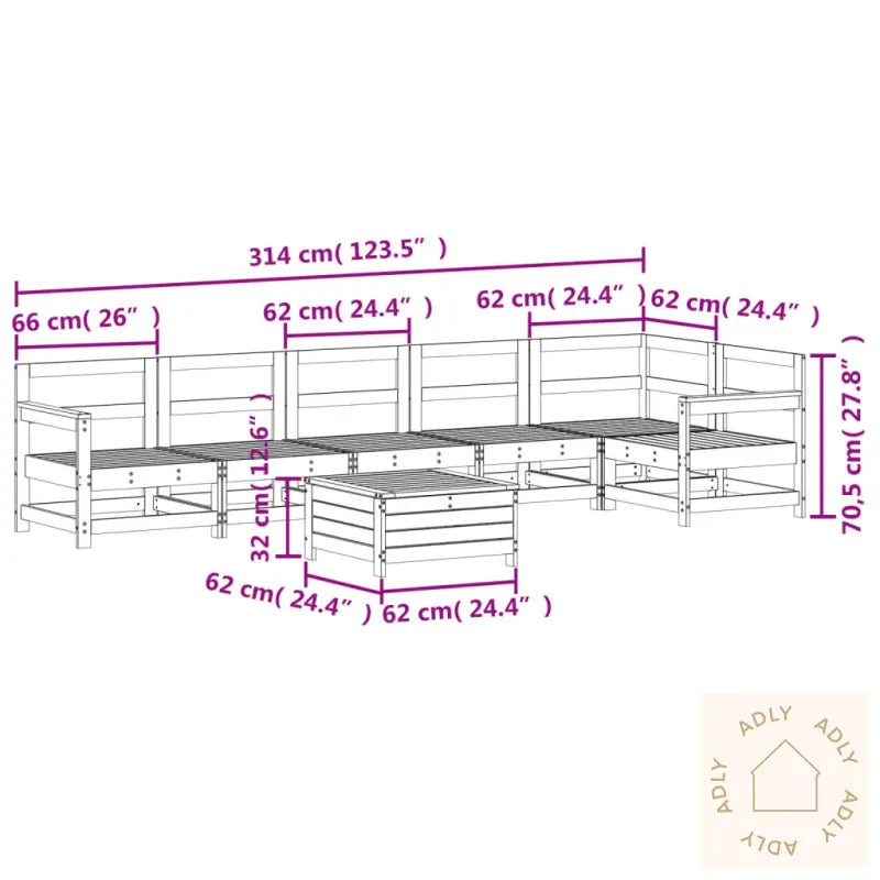 Hagesofasett 7 Deler Hvit Heltre Furu