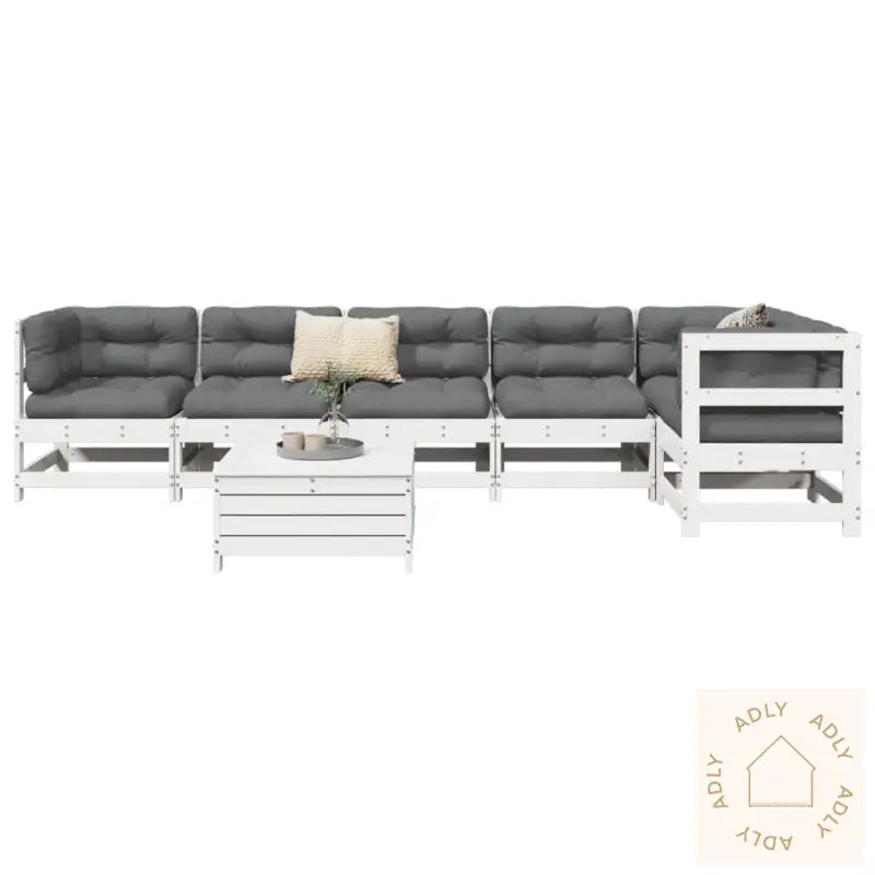 Hagesofasett 7 Deler Hvit Heltre Furu