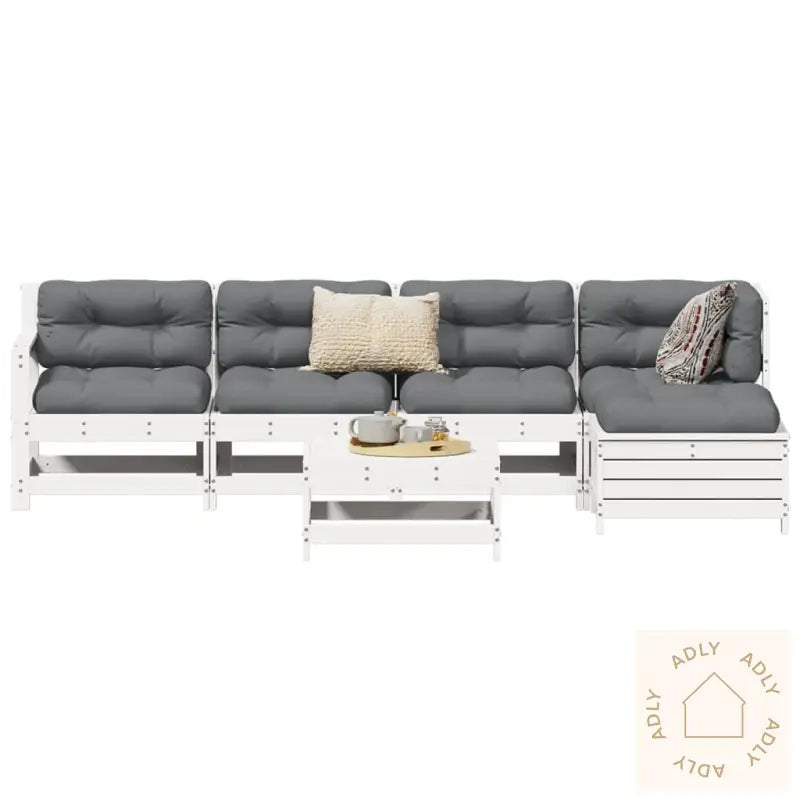 Hagesofasett 6 Deler Hvit Heltre Furu
