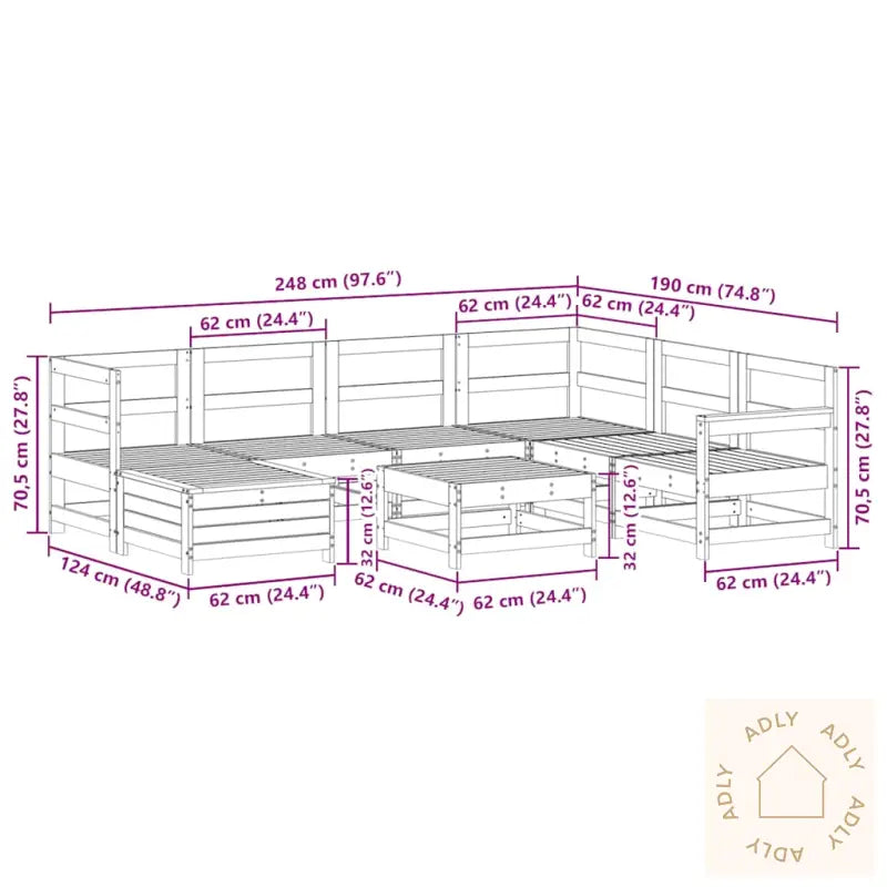 Hagesofasett 8 Deler Hvit Heltre Furu
