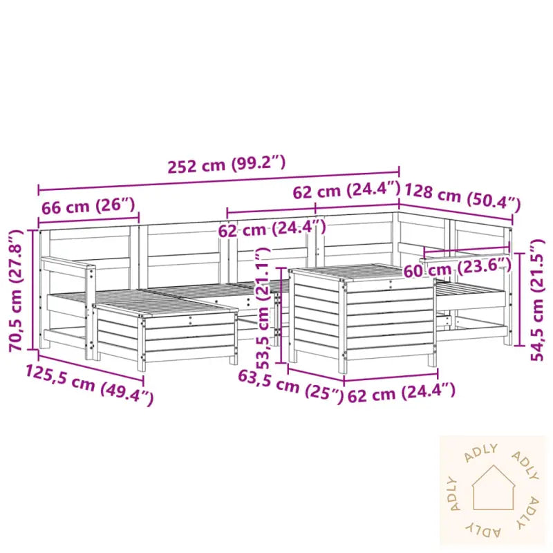 Hagesofasett 7 Deler Hvit Heltre Furu