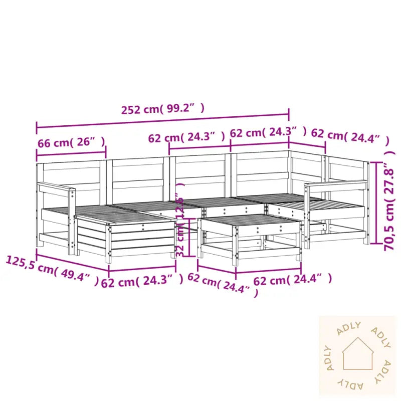 Hagesofasett 7 Deler Hvit Heltre Furu