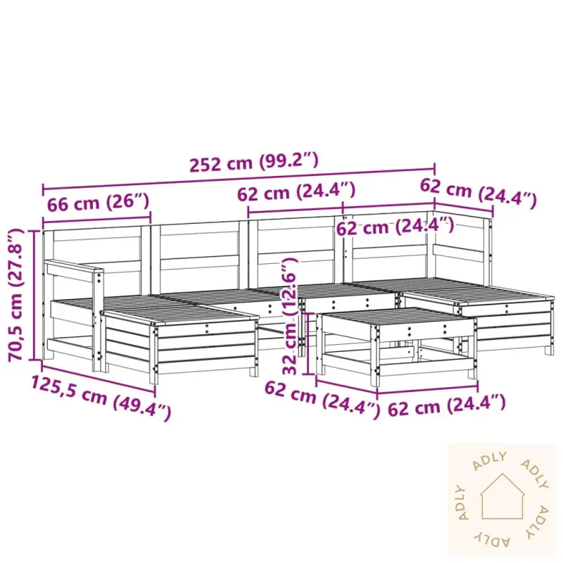 Hagesofasett 7 Deler Heltre Furu