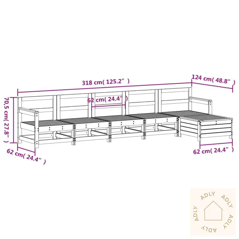 Hagesofasett 6 Deler Hvit Heltre Furu