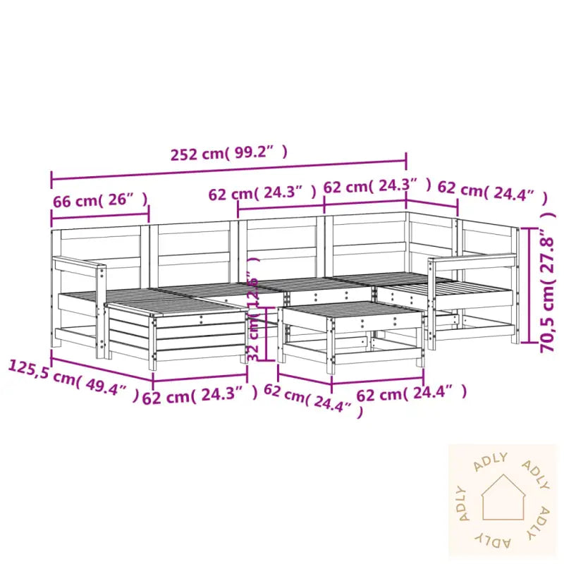 Hagesofasett 7 Deler Hvit Heltre Furu