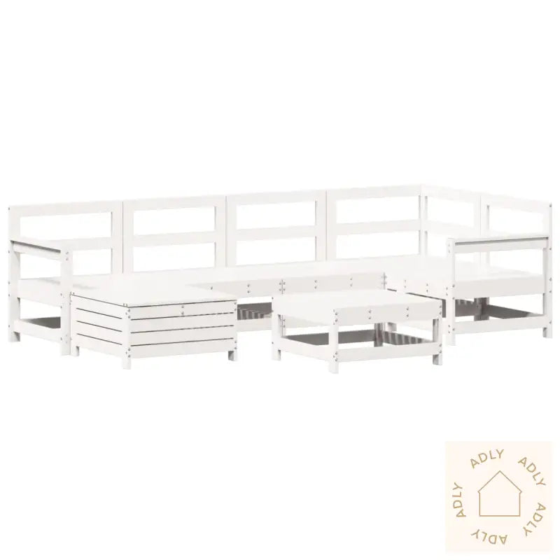 Hagesofasett 7 Deler Hvit Heltre Furu