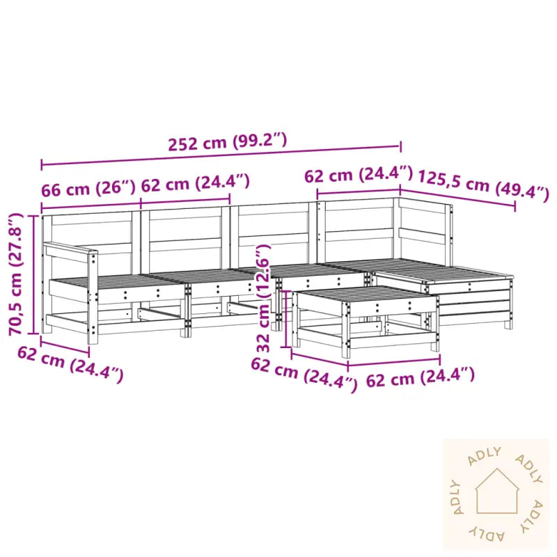 Hagesofasett 6 Deler Impregnert Furu