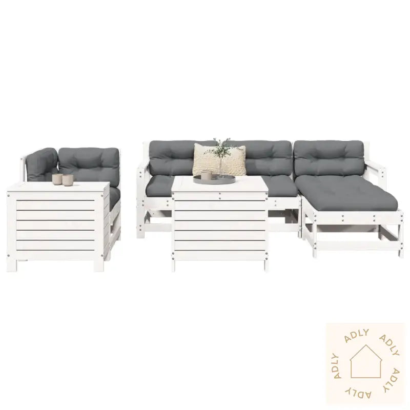 Hagesofasett 7 Deler Hvit Heltre Furu