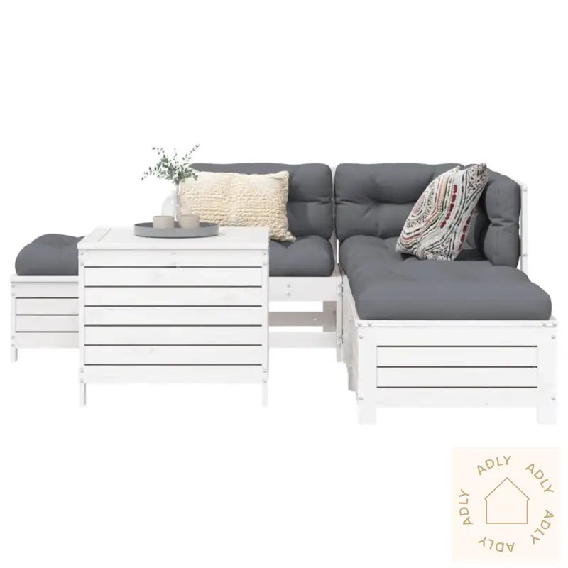 Hagesofasett 6 Deler Hvit Heltre Furu