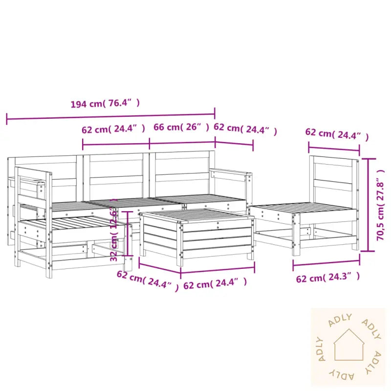 Hagesofasett 6 Deler Heltre Douglasgran
