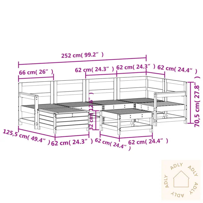 Hagesofasett 7 Deler Impregnert Furu