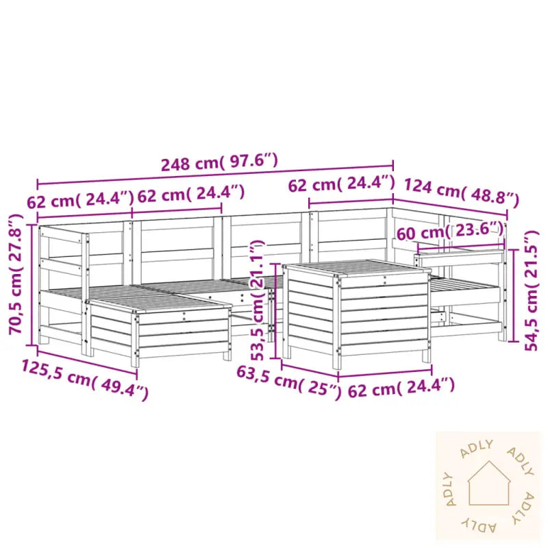 Hagesofasett 7 Deler Hvit Heltre Furu