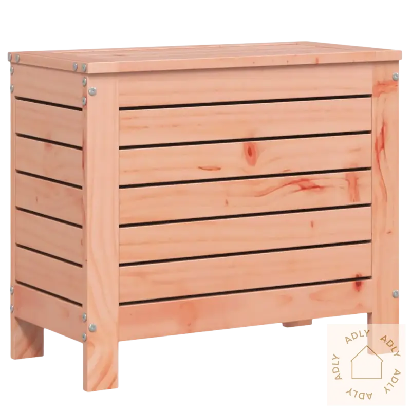 Hagemøbelsett i heltre Douglasgran med stor wooden storage chest for mål sete