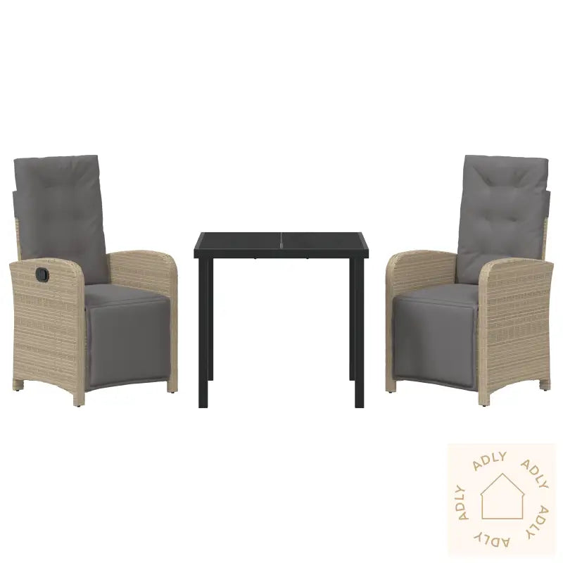 3-Delt Hage Spisegruppe Med Puter Beige Poly Rattan