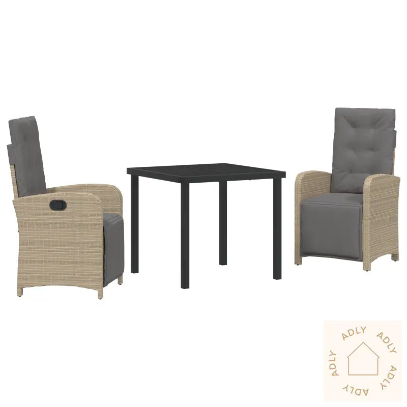 3-Delt Hage Spisegruppe Med Puter Beige Poly Rattan