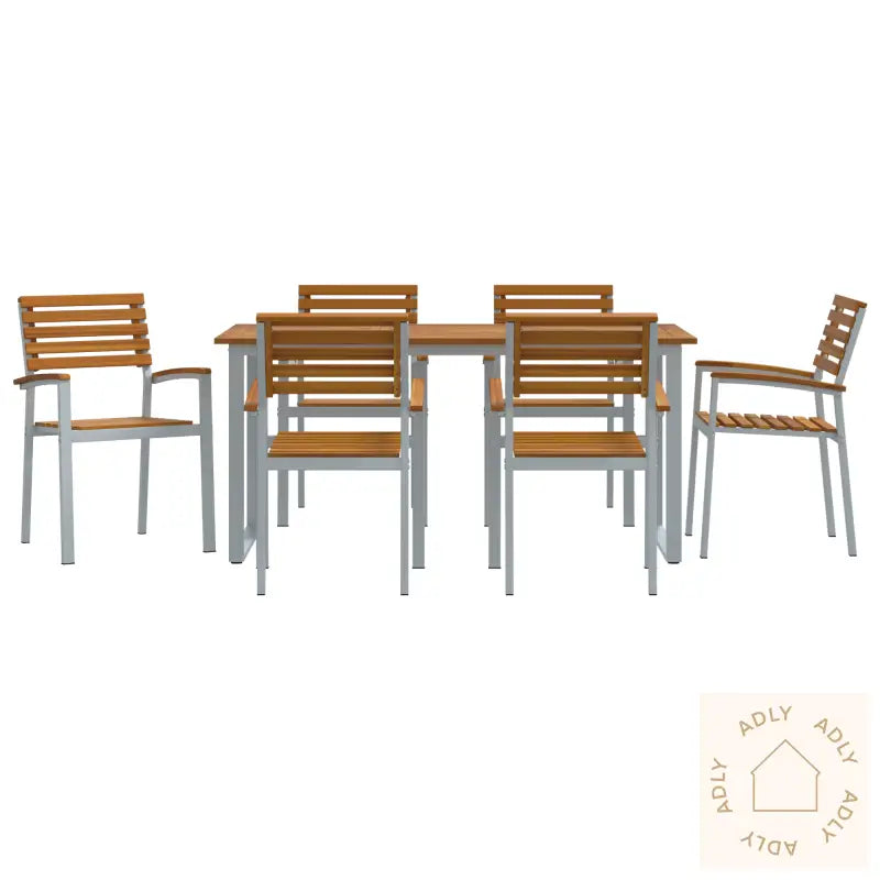 7-Delt Hagemøbelsett I Solid Akasietre Og Metall
