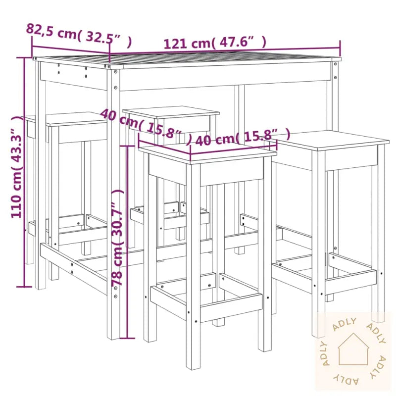 Hagebarsett 5 Deler Heltre Furu