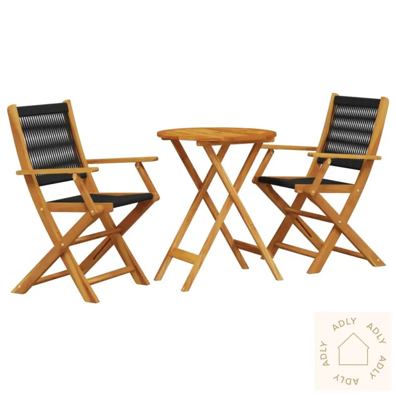 Bistrosett 3 Deler Svart Polypropylen Og Heltre