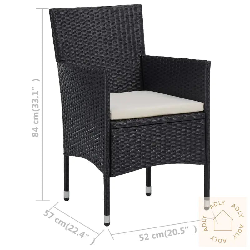 Hagebistrosett 3 Deler Polyrotting Og Herdet Glass Svart
