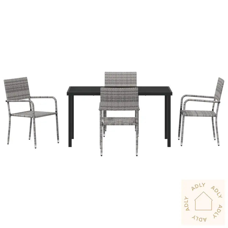 5 Delt Hage Spise Sett Grå Poly Rottig