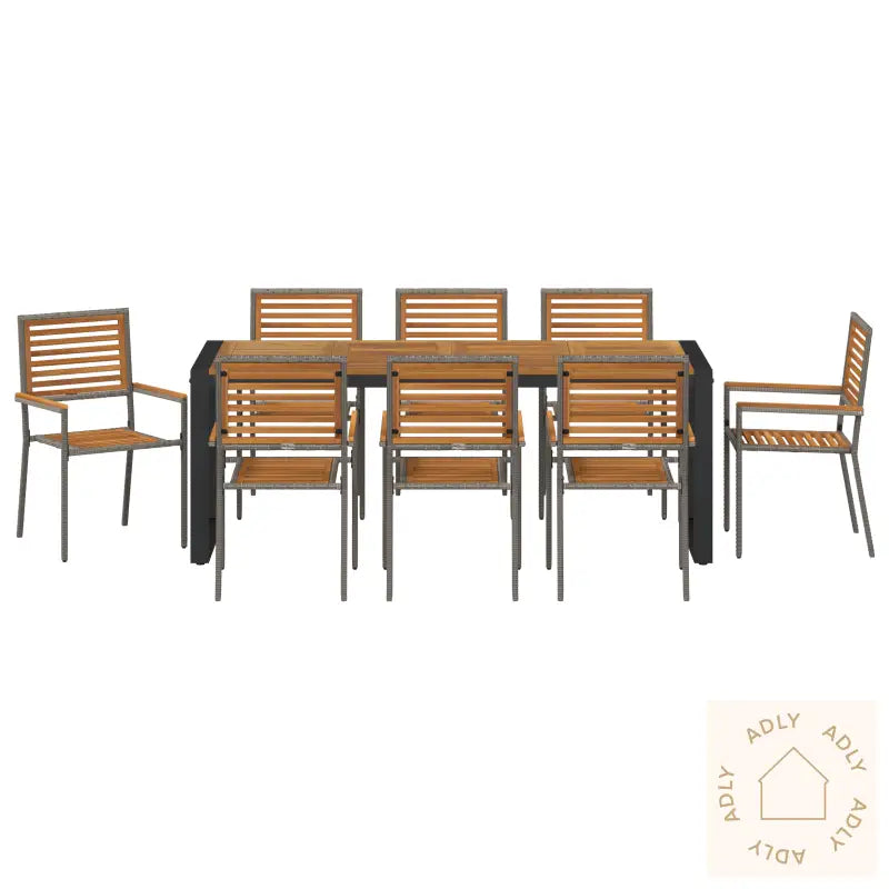 9-Delt Hagemøblet Set Grå Poly Rattan Akacia